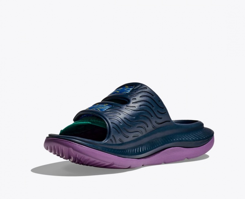 Men's HOKA Ora Luxe Slide Dark Blue / Green / Purple | WFEOP-8964