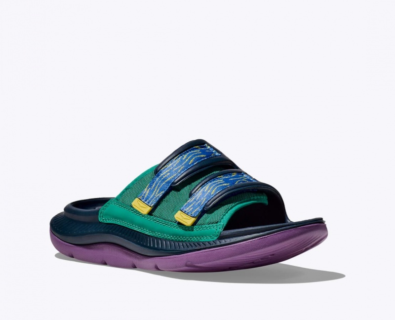 Men's HOKA Ora Luxe Slide Dark Blue / Green / Purple | WFEOP-8964