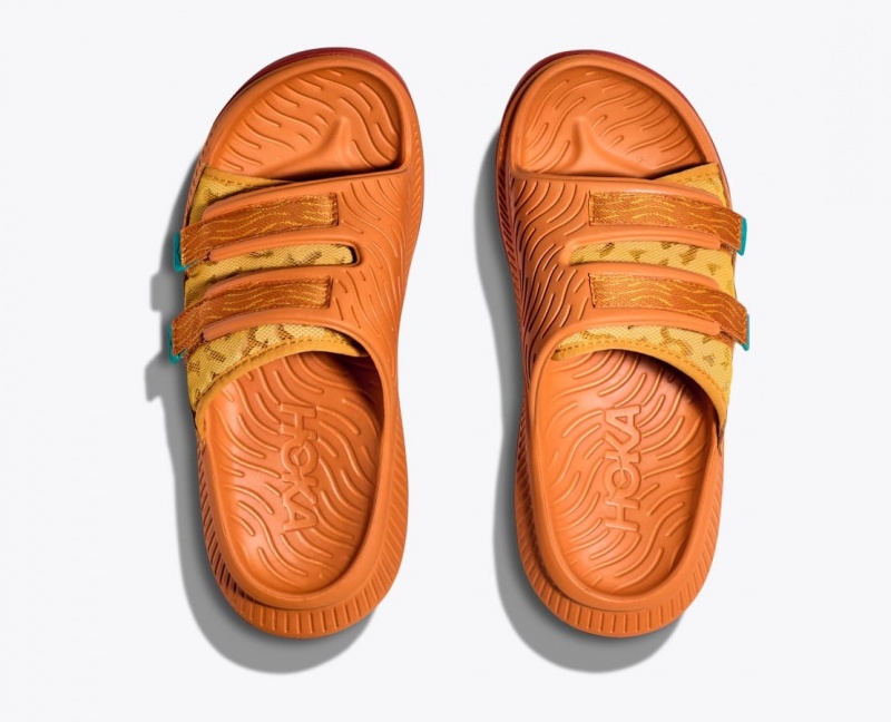 Men's HOKA Ora Luxe Slide Dark Orange | RCUIM-1340