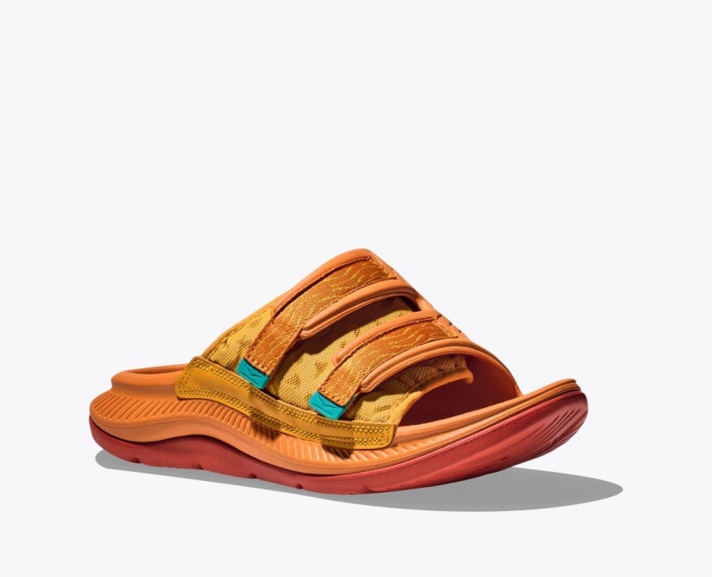 Men's HOKA Ora Luxe Slide Dark Orange | RCUIM-1340