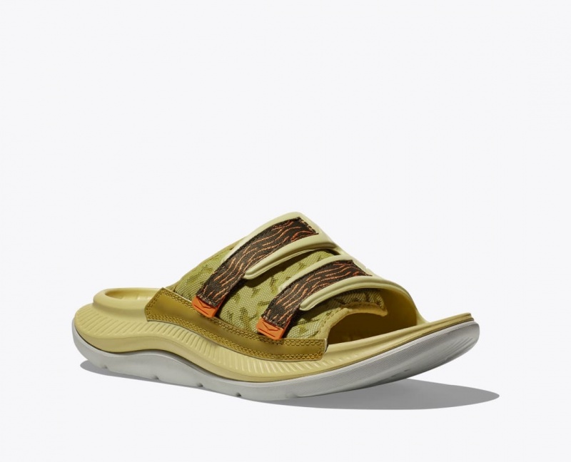 Men's HOKA Ora Luxe Slide Khaki / Brown | BIWMT-5814