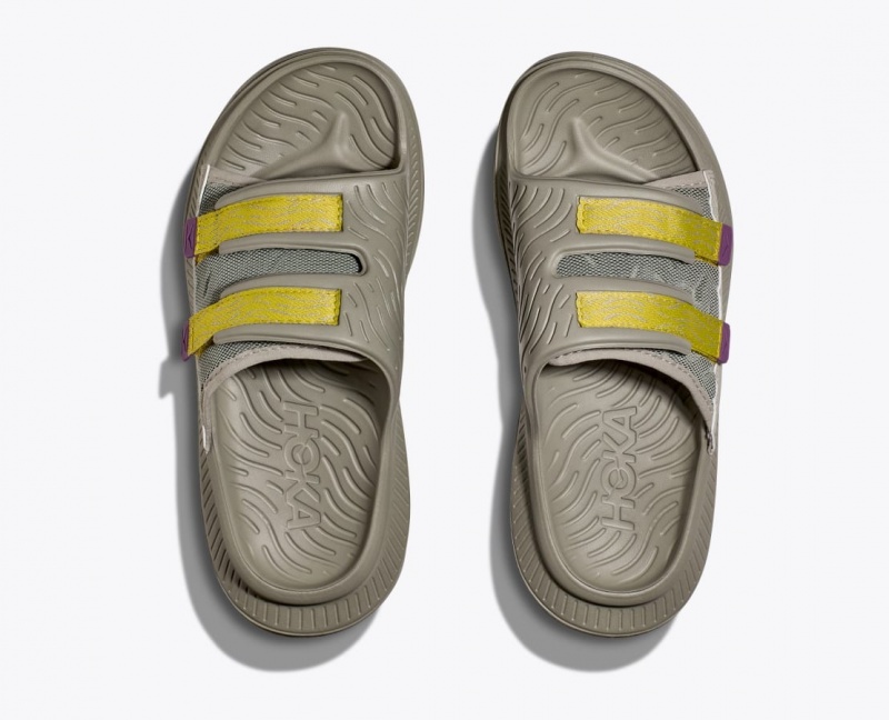 Men's HOKA Ora Luxe Slide Khaki / Yellow | IJVRB-4826