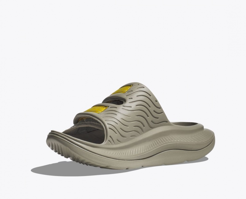 Men's HOKA Ora Luxe Slide Khaki / Yellow | IJVRB-4826