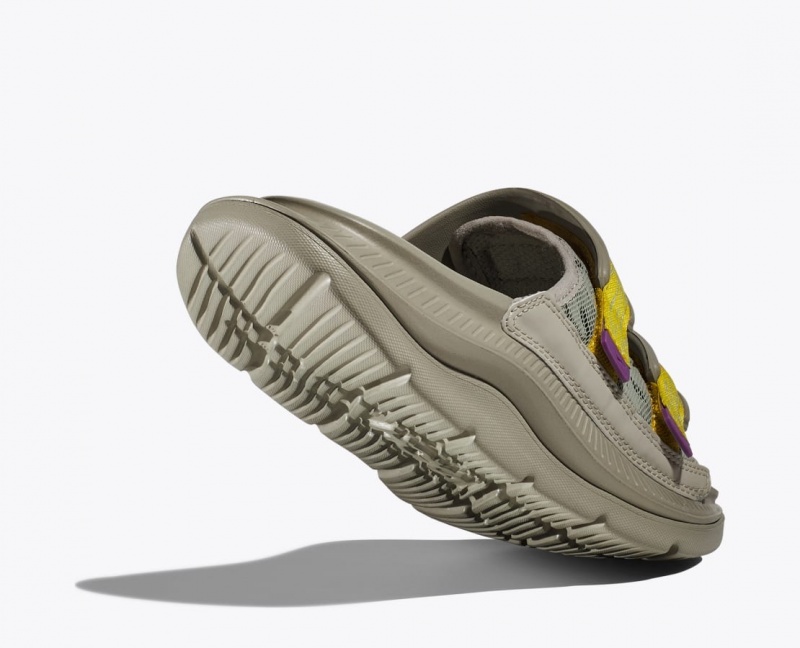 Men's HOKA Ora Luxe Slide Khaki / Yellow | IJVRB-4826