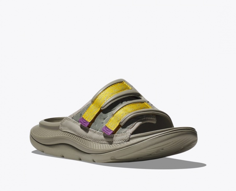 Men's HOKA Ora Luxe Slide Khaki / Yellow | IJVRB-4826