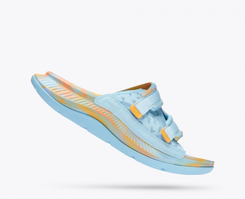 Men's HOKA Ora Luxe Slide Light Blue / Orange | DVXKT-7542