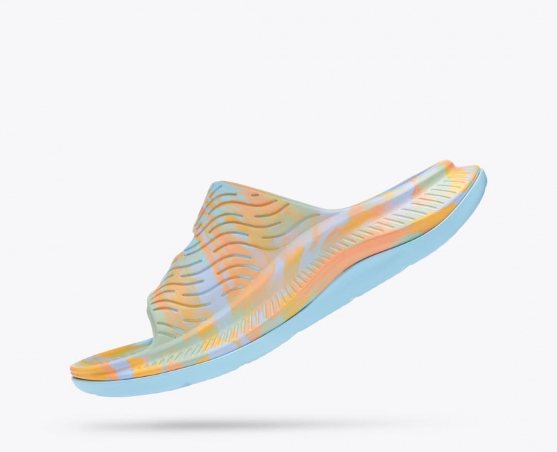 Men's HOKA Ora Luxe Slide Light Blue / Orange | DVXKT-7542