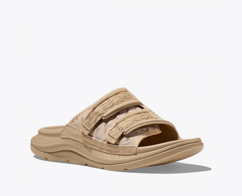 Men's HOKA Ora Luxe Slide Light Khaki | XODGV-6145