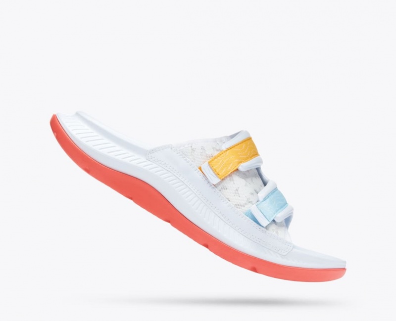 Men's HOKA Ora Luxe Slide White / Orange / Blue | UWDFM-8391