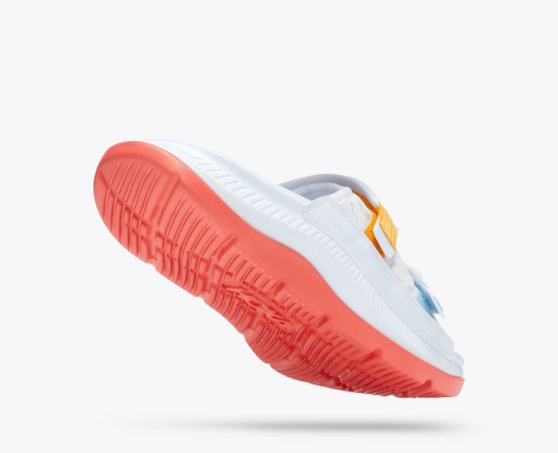 Men's HOKA Ora Luxe Slide White / Orange / Blue | UWDFM-8391