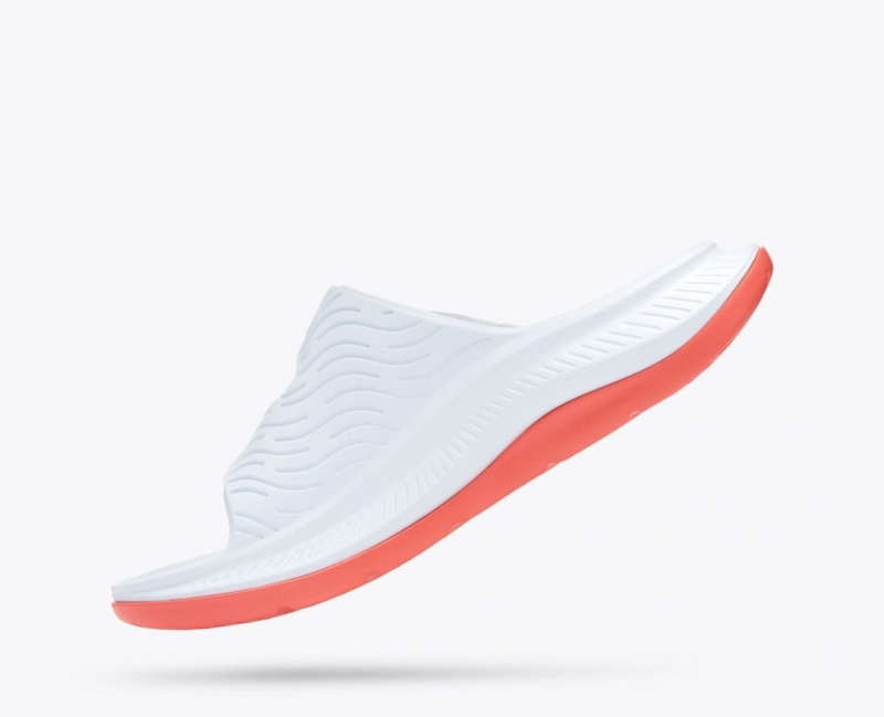 Men's HOKA Ora Luxe Slide White / Orange / Blue | UWDFM-8391