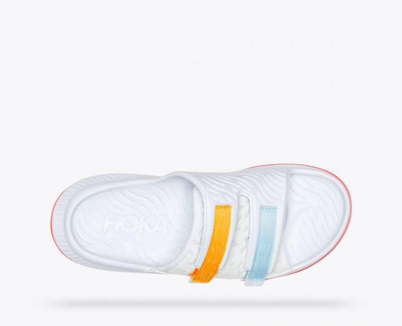 Men's HOKA Ora Luxe Slide White / Orange / Blue | UWDFM-8391