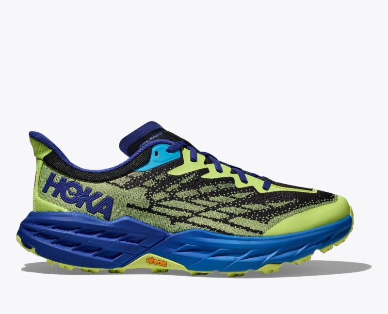 Men\'s HOKA Speedgoat 5 Trail Running Shoes Green / Black / Blue | NGBOW-5937