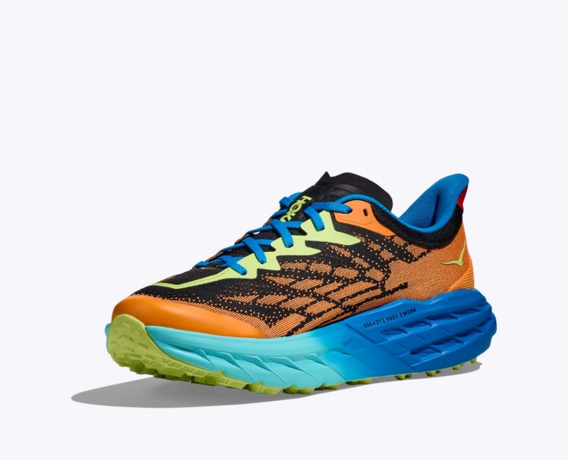 Men's HOKA Speedgoat 5 Trail Running Shoes Orange / Black / Blue | CODHT-8129