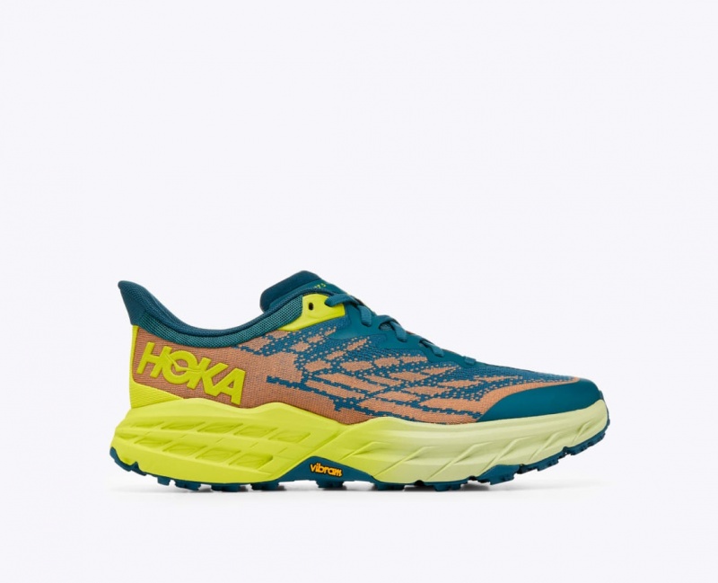 Men\'s HOKA Speedgoat 5 Trail Running Shoes Dark Green / Orange | RTMXZ-9201