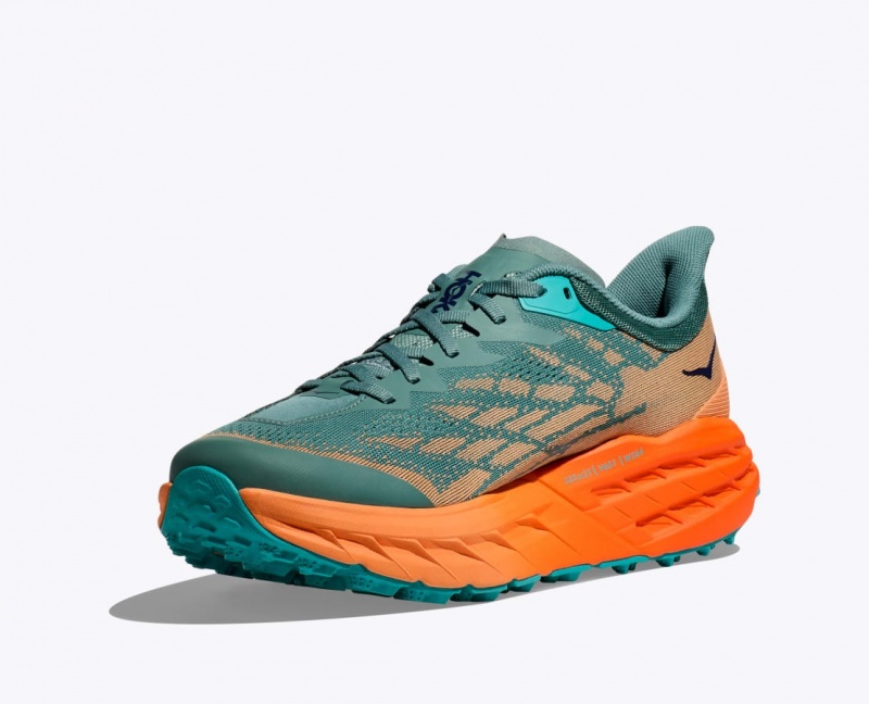 Men's HOKA Speedgoat 5 Trail Running Shoes Green / Orange | SKYLW-8915