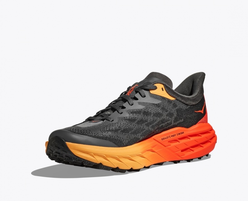 Men's HOKA Speedgoat 5 Trail Running Shoes Black / Orange / Red | WQUPI-8673