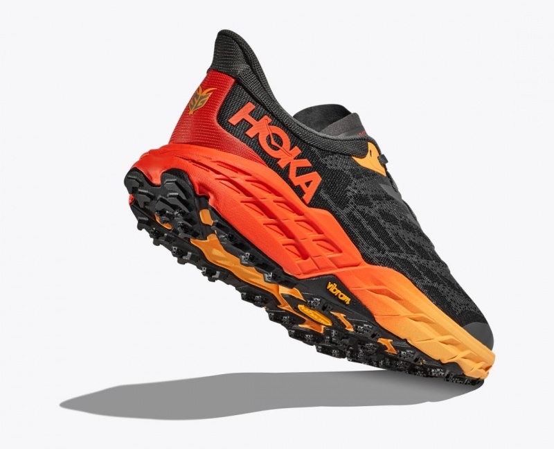 Men's HOKA Speedgoat 5 Trail Running Shoes Black / Orange / Red | WQUPI-8673