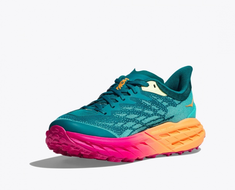 Men's HOKA Speedgoat 5 Trail Running Shoes Dark Turquoise / Pink / Orange | EWUGM-8910