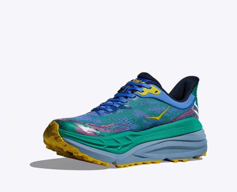 Men's HOKA Stinson 7 Trail Running Shoes Green / Blue | TEUXN-3902