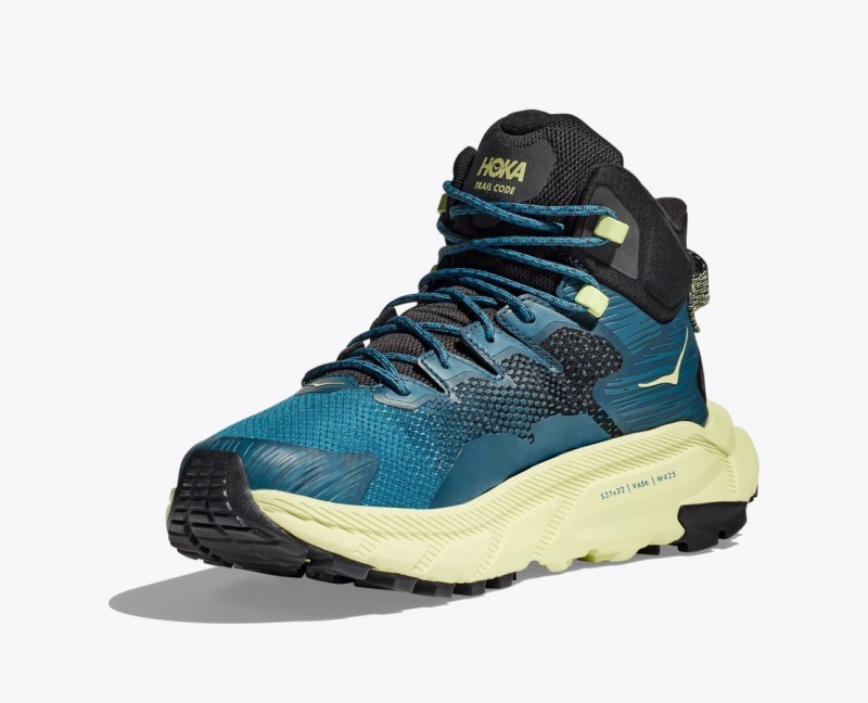 Men's HOKA Trail Code GTX Hiking Boots Blue / Black / Light Green | YFXDP-5627