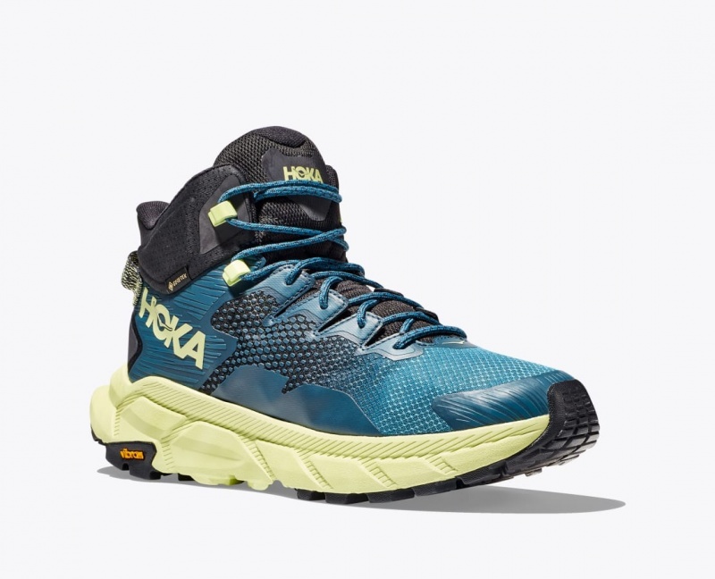 Men's HOKA Trail Code GTX Hiking Boots Blue / Black / Light Green | YFXDP-5627