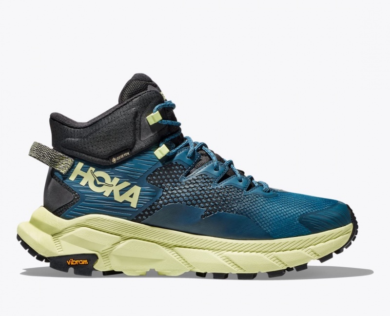 Men\'s HOKA Trail Code GTX Hiking Boots Blue / Black / Light Green | YFXDP-5627