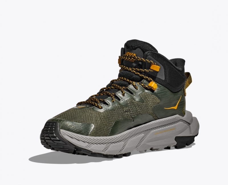 Men's HOKA Trail Code GTX Hiking Boots Dark Green | JWXHY-3546