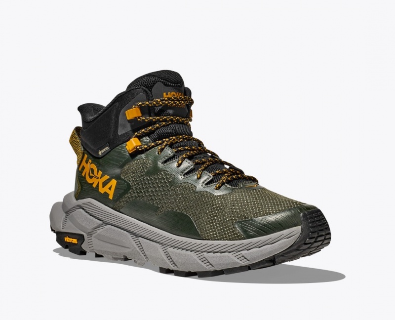 Men's HOKA Trail Code GTX Hiking Boots Dark Green | JWXHY-3546