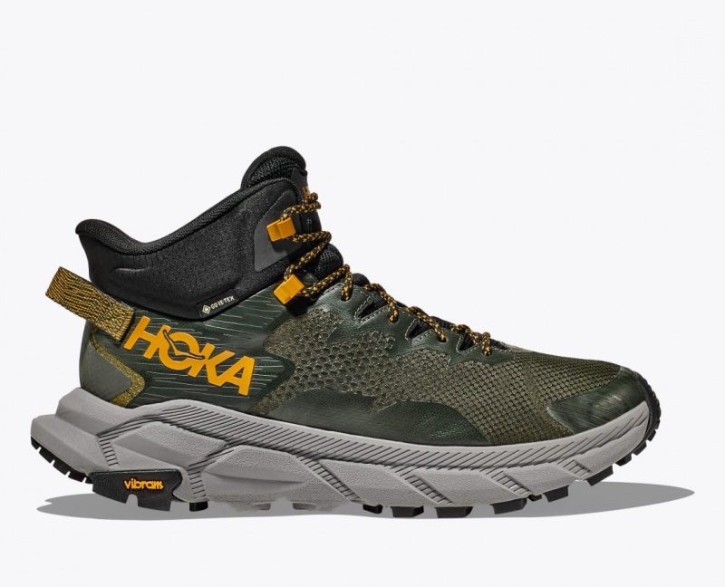 Men\'s HOKA Trail Code GTX Hiking Boots Dark Green | JWXHY-3546