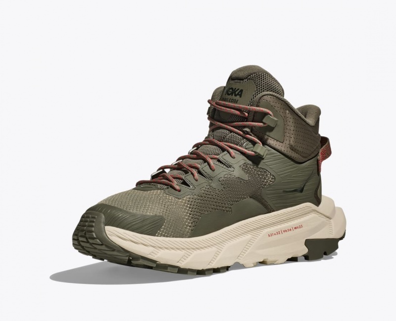 Men's HOKA Trail Code GTX Hiking Boots Olive Green | BCWRP-4891