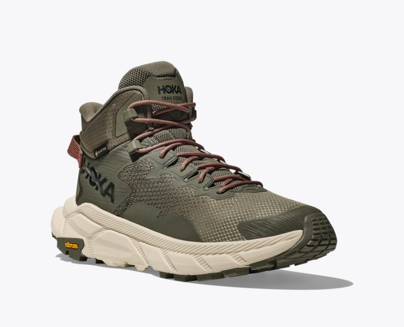 Men's HOKA Trail Code GTX Hiking Boots Olive Green | BCWRP-4891