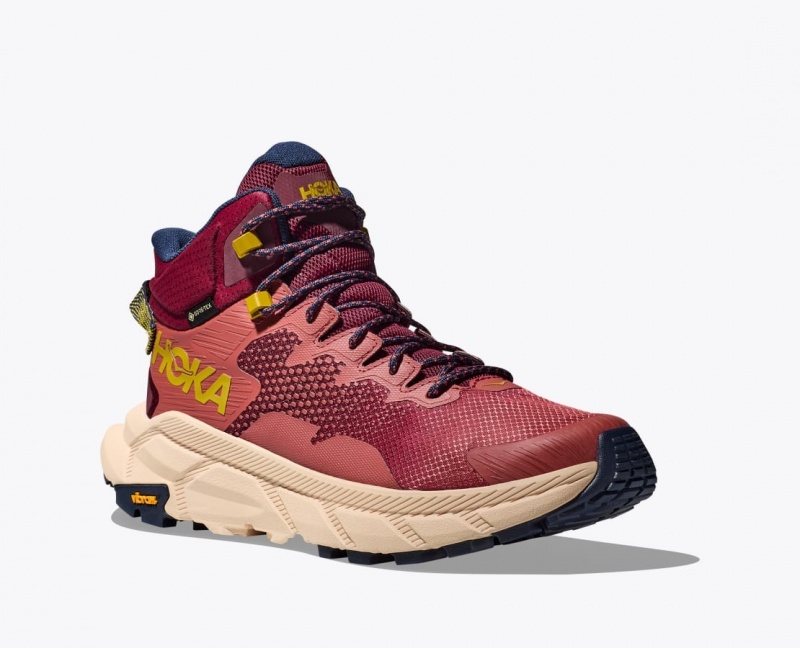 Men's HOKA Trail Code GTX Hiking Boots Red Brown | JXGCK-9078