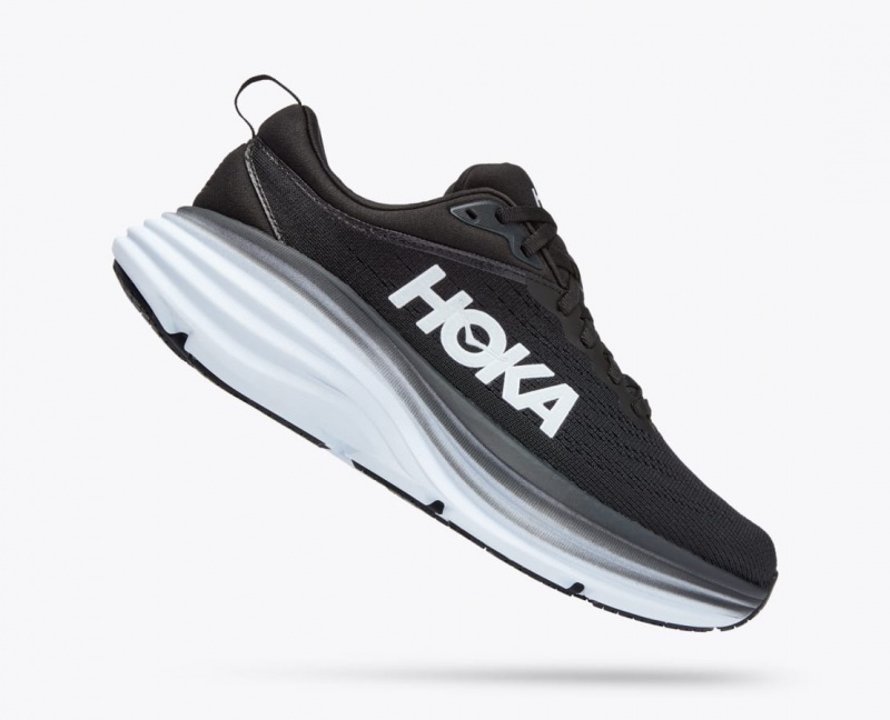 Women's HOKA Bondi 8 Running Shoes Black / White | YTXEU-6758