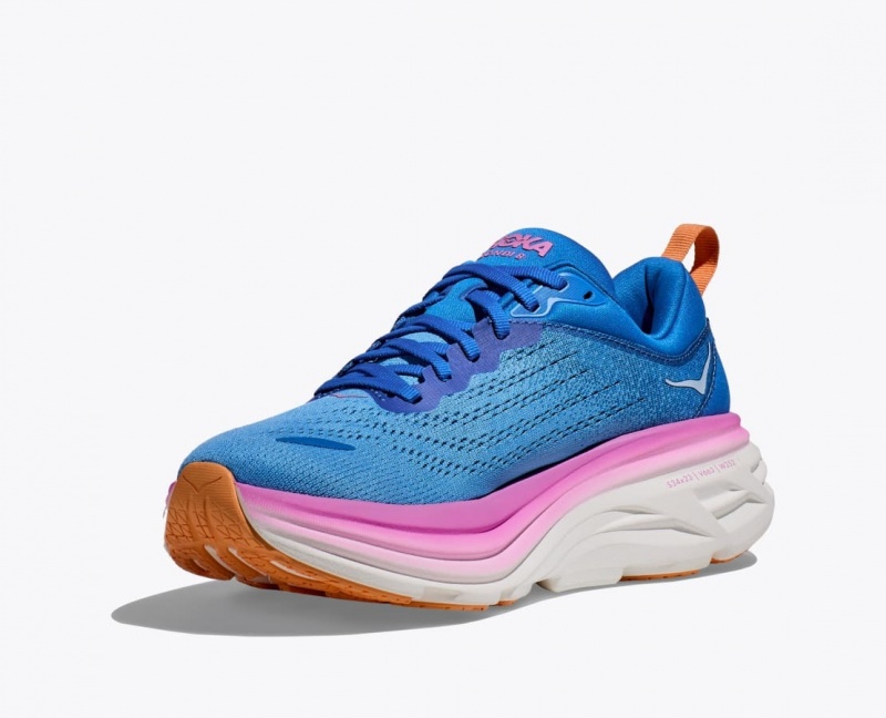 Women's HOKA Bondi 8 Running Shoes Blue / Pink | VIWRQ-6723