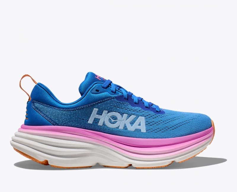 Women\'s HOKA Bondi 8 Running Shoes Blue / Pink | VIWRQ-6723