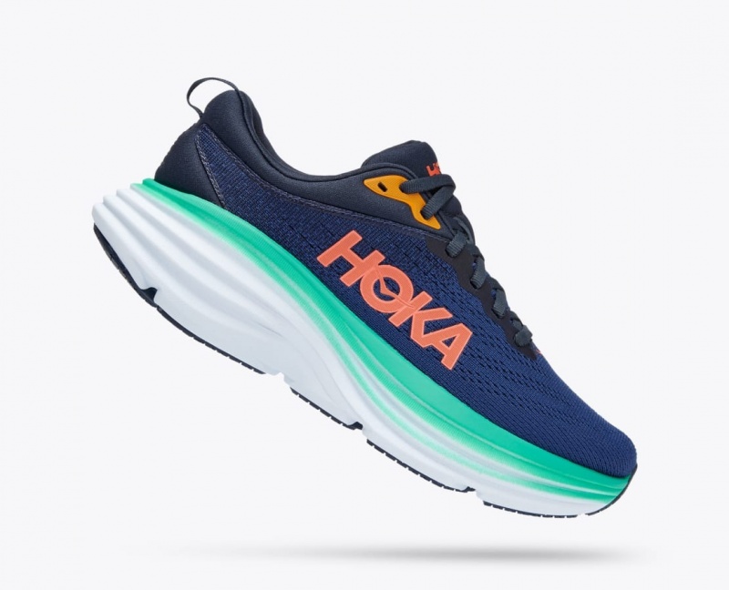 Women's HOKA Bondi 8 Running Shoes Dark Blue / Turquoise | CDHVA-8209