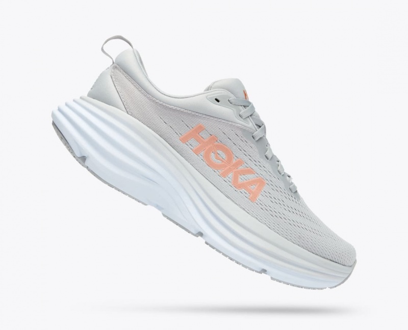 Women's HOKA Bondi 8 Running Shoes Grey | HLXNA-3145