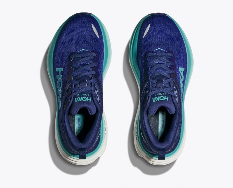 Women's HOKA Bondi 8 Running Shoes Navy / Turquoise | CVDRS-7842