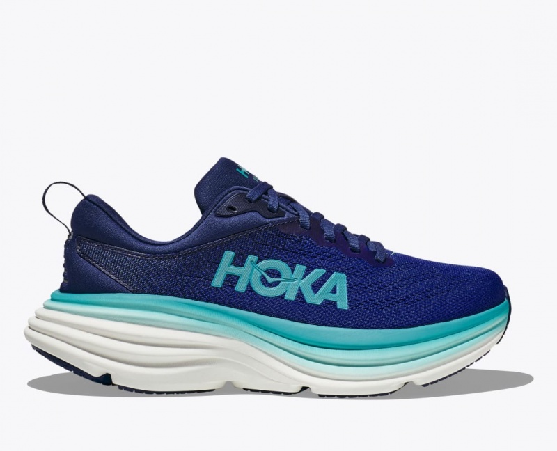 Women\'s HOKA Bondi 8 Running Shoes Navy / Turquoise | CVDRS-7842