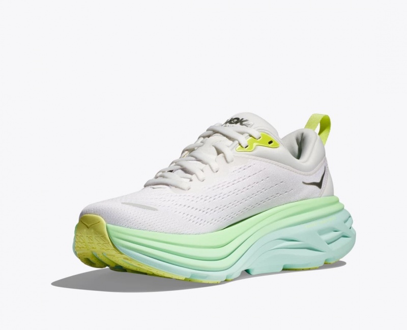 Women's HOKA Bondi 8 Running Shoes White / Light Green | LCAUB-8394