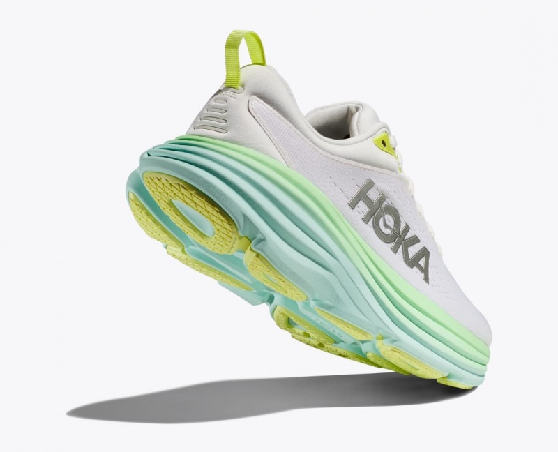 Women's HOKA Bondi 8 Running Shoes White / Light Green | LCAUB-8394