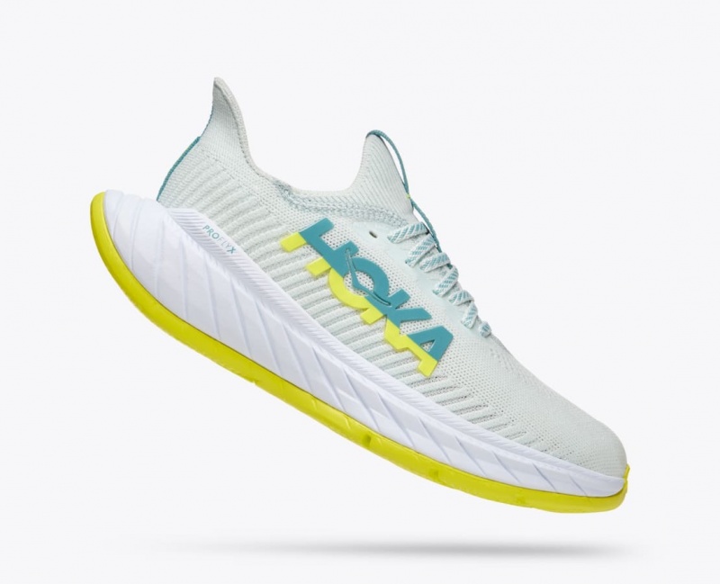 Women's HOKA Carbon X 3 Running Shoes White / Green | NMUSG-2054