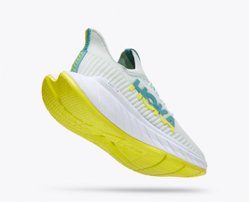 Women's HOKA Carbon X 3 Running Shoes White / Green | NMUSG-2054