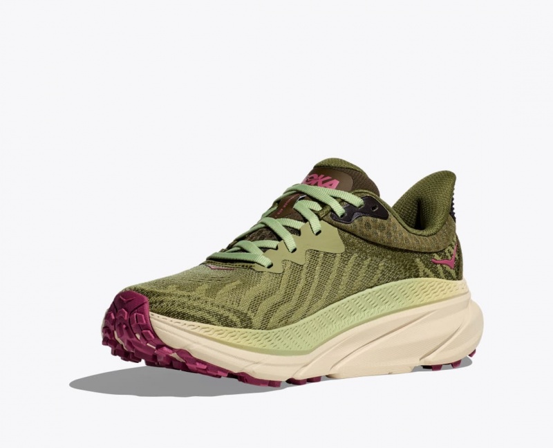 Women's HOKA Challenger 7 Trail Running Shoes Olive Green | TCUSK-3107