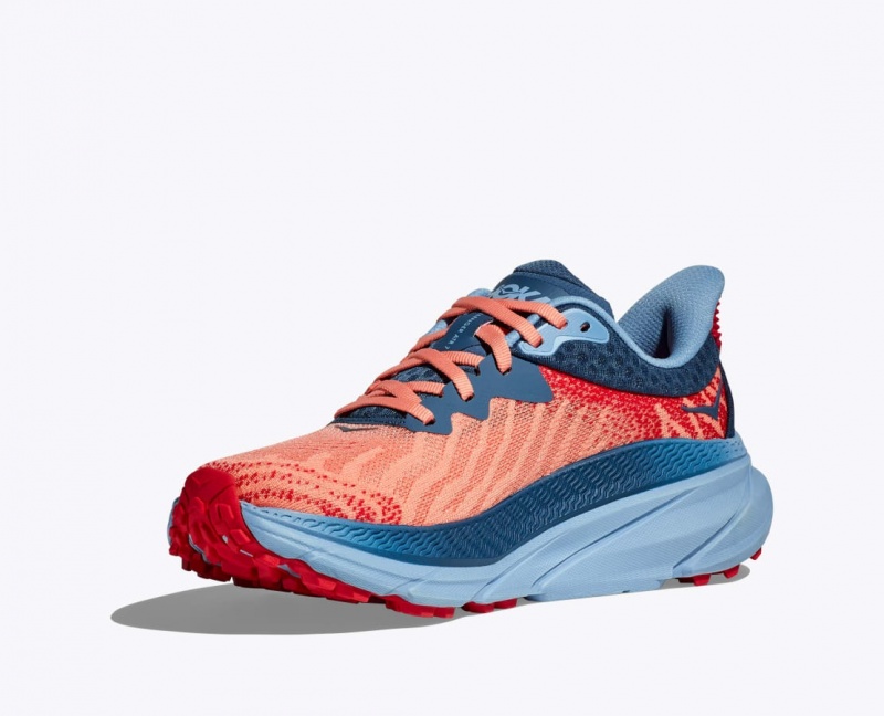 Women's HOKA Challenger 7 Trail Running Shoes Coral / Dark Blue | TINRA-6850