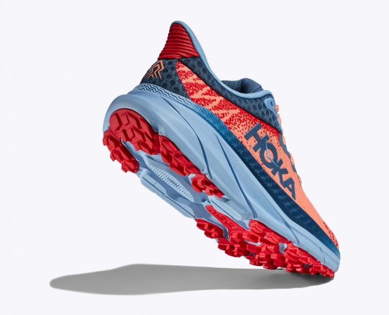 Women's HOKA Challenger 7 Trail Running Shoes Coral / Dark Blue | TINRA-6850