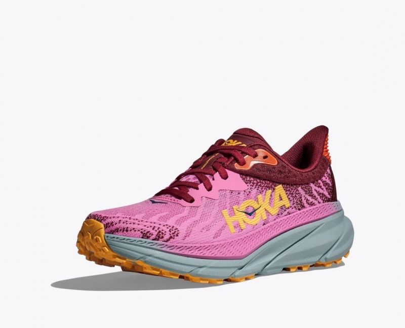 Women's HOKA Challenger 7 Trail Running Shoes Pink / Dark Red | IWMTS-4812