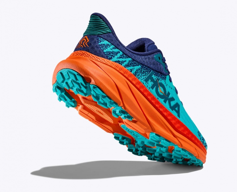 Women's HOKA Challenger 7 Trail Running Shoes Turquoise / Navy | RVTQI-5408