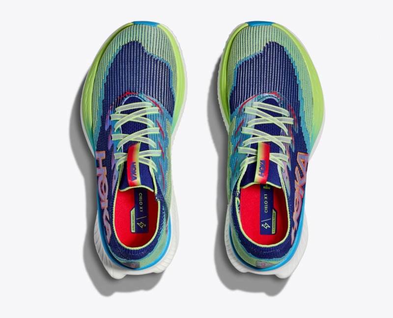 Women's HOKA Cielo X1 Running Shoes Navy / Green | TDKLS-9473